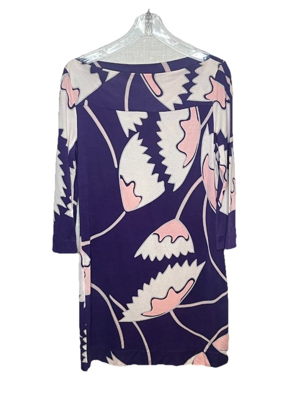 Diane von Furstenberg DVF 100% Silk Dress Sz 12 Purple Abstract Floral Sheath